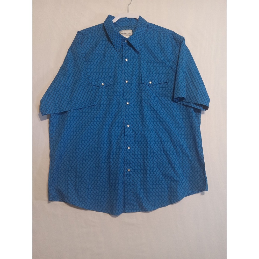 Wrangler Wrancher Pearl Snap Shirt Mens XXL Blue Paisley Western Rancher